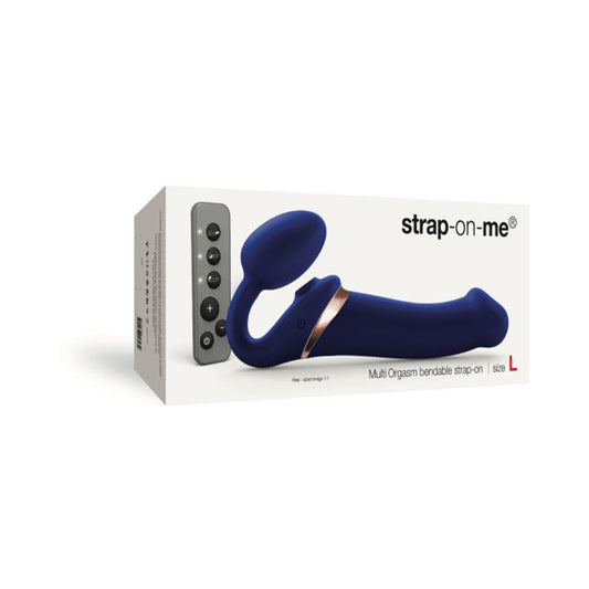 Strap-On-Me Rechargeable Remote-Controlled Multi Orgasm Bendable Strap-On Night Blue L - Red Garter