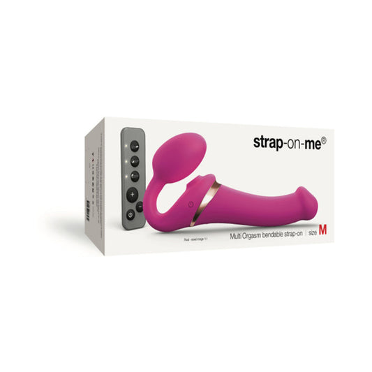 Strap-On-Me Rechargeable Remote-Controlled Multi Orgasm Bendable Strap-On Fuchsia M - Red Garter