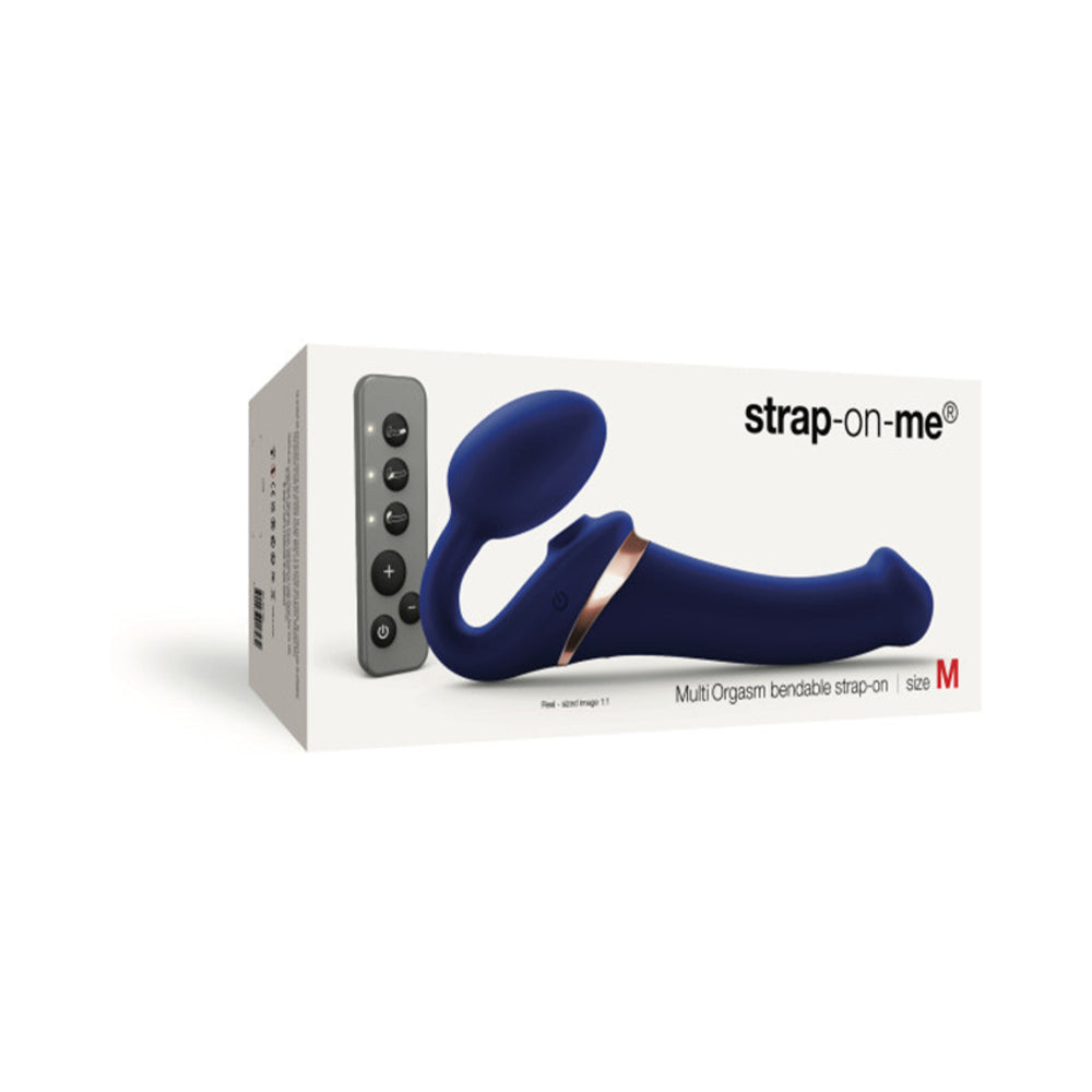 Strap-On-Me Rechargeable Remote-Controlled Multi Orgasm Bendable Strap-On Night Blue M - Red Garter