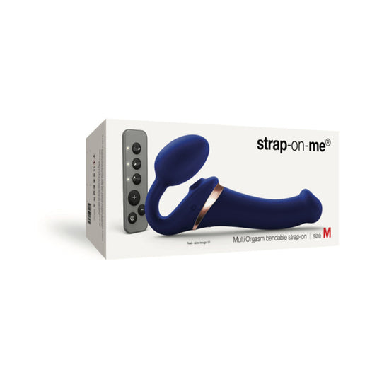 Strap-On-Me Rechargeable Remote-Controlled Multi Orgasm Bendable Strap-On Night Blue M - Red Garter