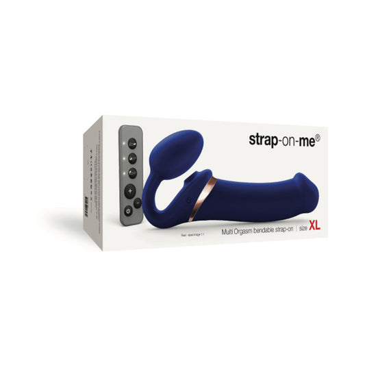 Strap-On-Me Rechargeable Remote-Controlled Multi Orgasm Bendable Strap-On Night Blue XL - Red Garter