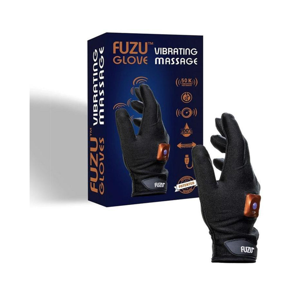 Fuzu Rechargeable Vibrating Massage Glove Right Hand Black - Red Garter