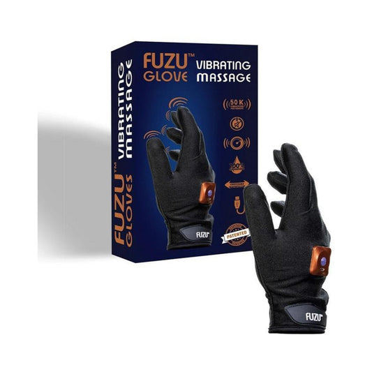 Fuzu Rechargeable Vibrating Massage Glove Right Hand Black - Red Garter