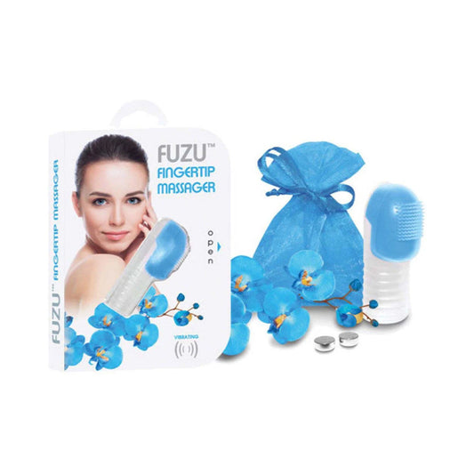 Fuzu Vibrating Fingertip Massager Neon Blue - Red Garter