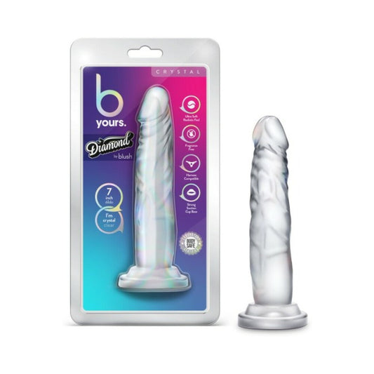 B Yours Diamond Crystal 7 in. Dildo Clear - Red Garter