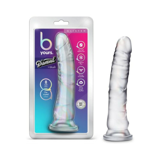 B Yours Diamond Glisten 8 in. Dildo Clear - Red Garter