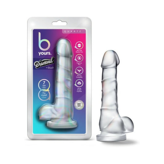 B Yours Diamond Quartz 7 in. Dildo with Balls Clear