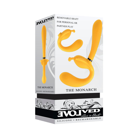 Evolved Monarch Rechargeable Silicone Multifunction Vibrating Strapless Strap-On Yellow - Red Garter