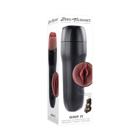 Zero Tolerance Grip It Realistic Vagina Stroker with Movie Download Brown - Red Garter