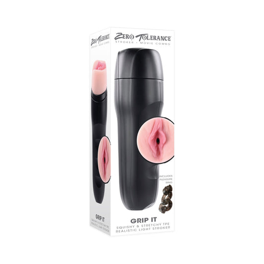 Zero Tolerance Grip It Realistic Vagina Stroker with Movie Download Beige - Red Garter