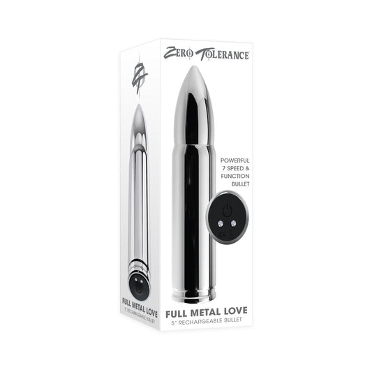Zero Tolerance Full Metal Love Rechargeable Aluminum Bullet-Shaped Bullet Vibrator Silver - Red Garter