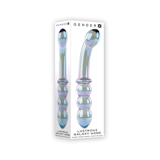 Gender X Lustrous Galaxy Wand 7.3 in. Dual-Ended Glass Dildo Multi-Color - Red Garter