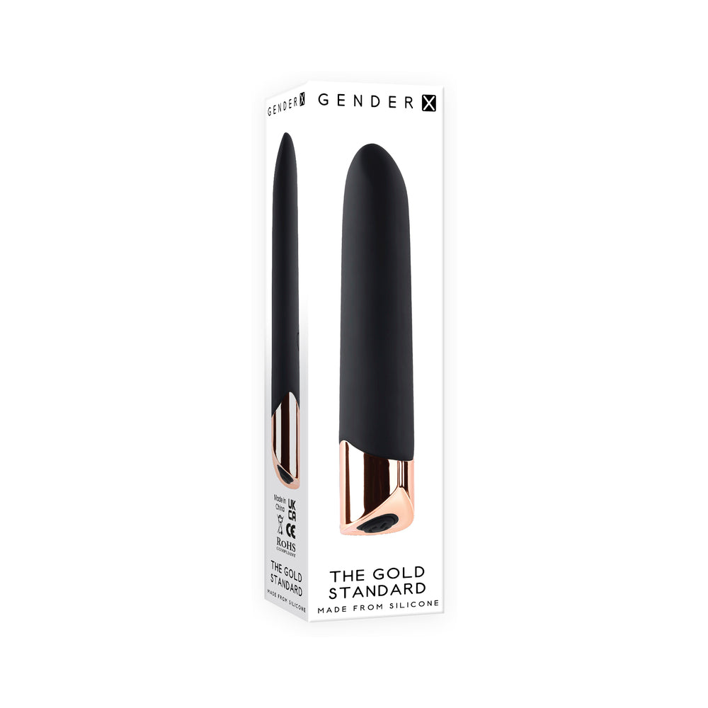 Gender X The Gold Standard Rechargeable Silicone Bullet Vibrator Black/Gold - Red Garter
