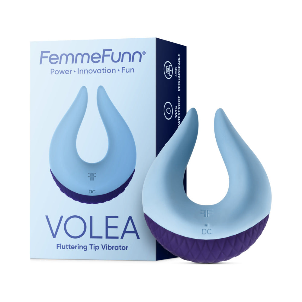 FemmeFunn Volea Rechargeable Silicone Fluttering Tip Vibrator Light Blue - Red Garter