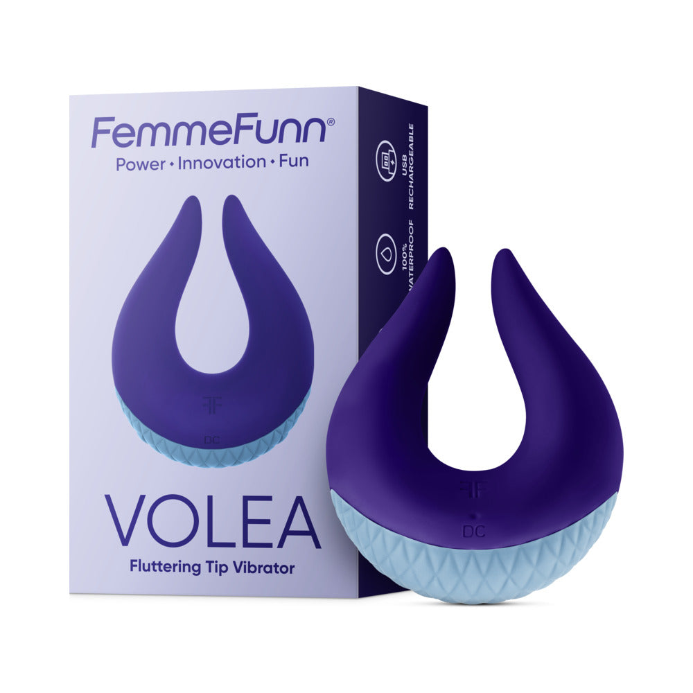 FemmeFunn Volea Rechargeable Silicone Fluttering Tip Vibrator Dark Purple - Red Garter