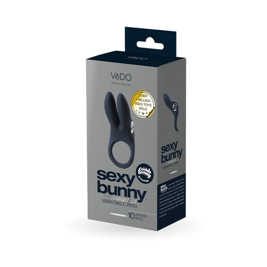 VeDO Sexy Bunny Rechargeable Vibrating C-Ring Black Pearl - Red Garter