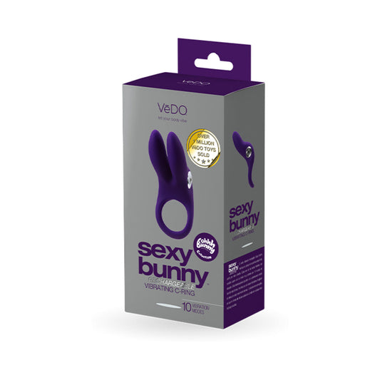 VeDO Sexy Bunny Rechargeable Vibrating C-Ring Deep Purple - Red Garter