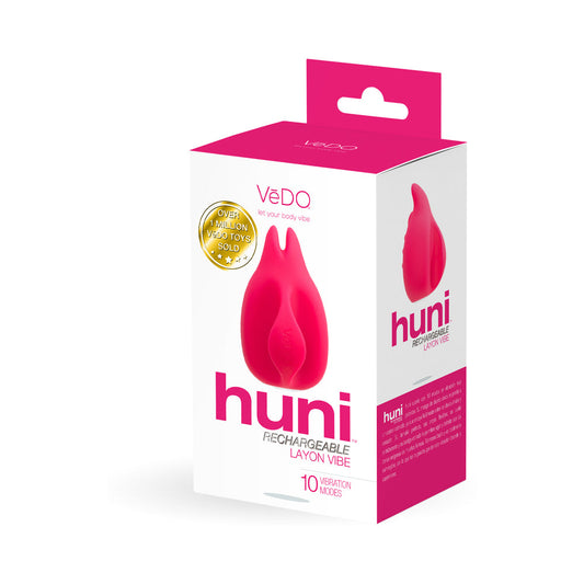 VeDO Huni Rechargeable Finger Vibe Tease Me Foxy Pink - Red Garter