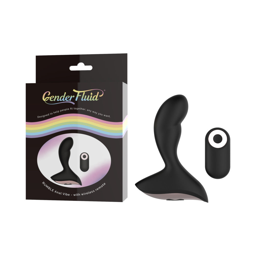 Gender Fluid Rumble Rechargeable Remote-Controlled Silicone Anal Vibrator Black - Red Garter