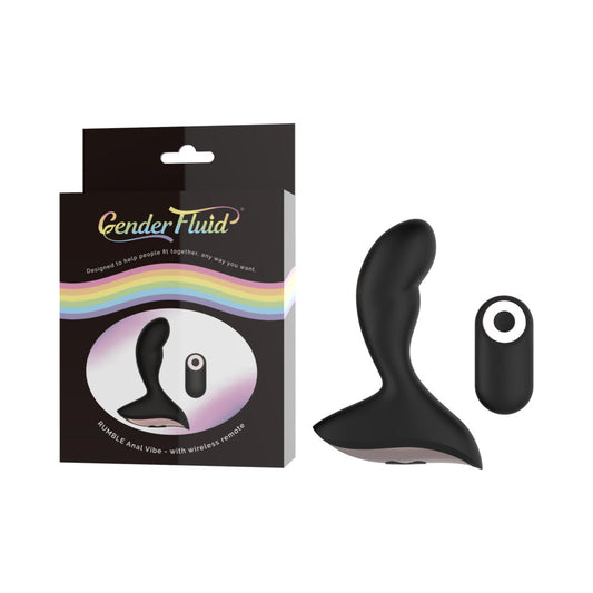 Gender Fluid Rumble Rechargeable Remote-Controlled Silicone Anal Vibrator Black - Red Garter