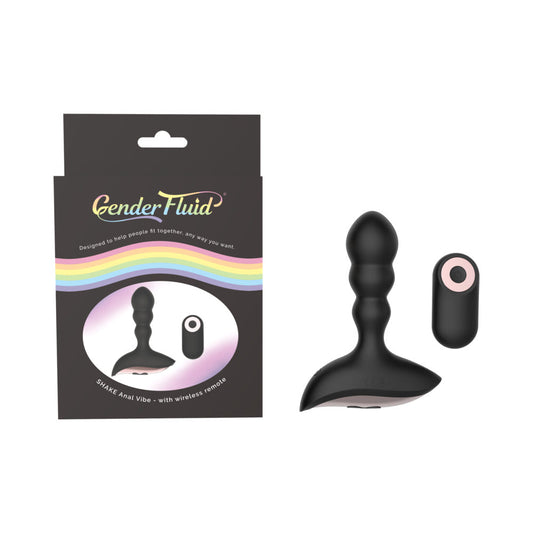 Gender Fluid Shake Rechargeable Remote-Controlled Silicone Anal Vibrator Black - Red Garter