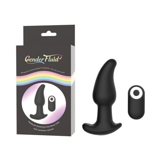 Gender Fluid Twirler Anal Vibe With Remote Silicone Black - Red Garter