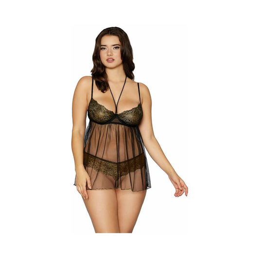 Dreamgirl Babydoll with G-String Black OS - Red Garter