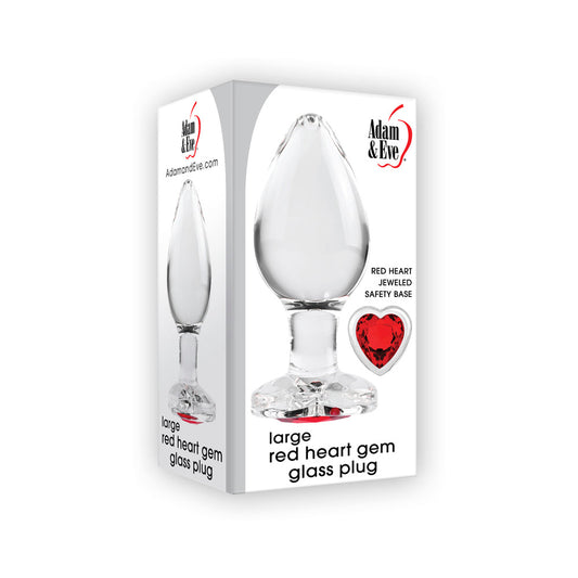 Adam & Eve Glass Anal Plug With Red Gemstone Heart Base Large - Red Garter