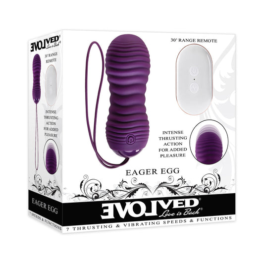 Evolved Eager Egg Rechargeable Remote-Controlled Thrusting Silicone Vibrator Purple - Red Garter