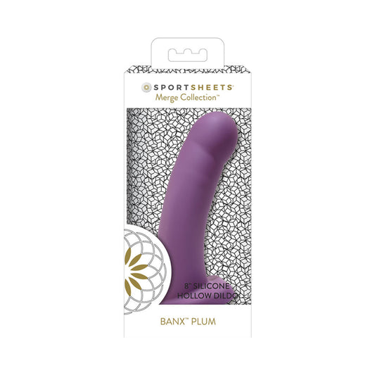 Sportsheets Merge Collection Banx 8 in. Silicone Hollow Dildo Plum - Red Garter