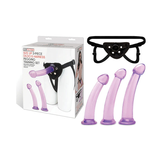Lux Fetish Size Up 3-Piece Dildo & Harness Pegging Training Set - Red Garter