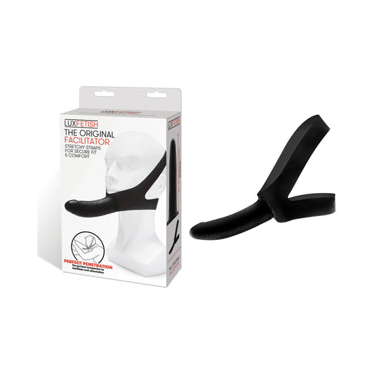 Lux Fetish The Original Facilitator Chin Strap-On Black - Red Garter