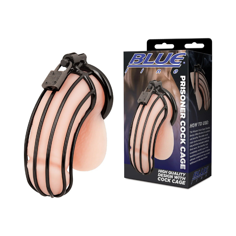 Blue Line Prisoner Cock Cage Black - Red Garter