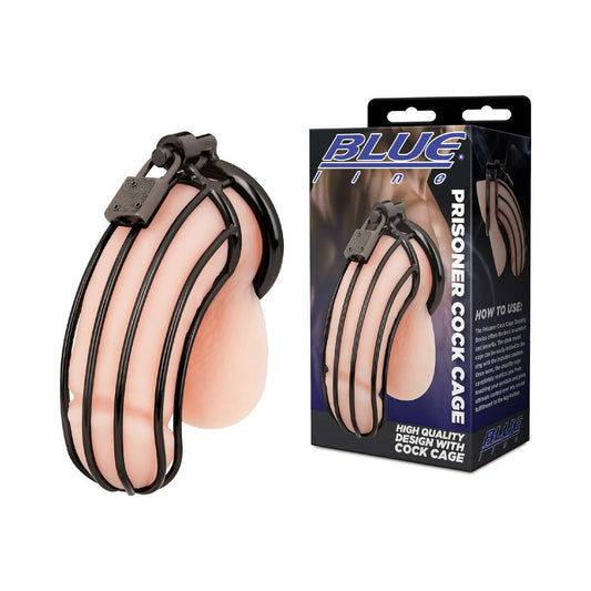 Blue Line Prisoner Cock Cage Black - Red Garter