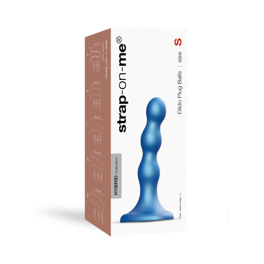 Strap-On-Me Hybrid Collection Silicone Dildo Plug Balls Metallic Blue S - Red Garter