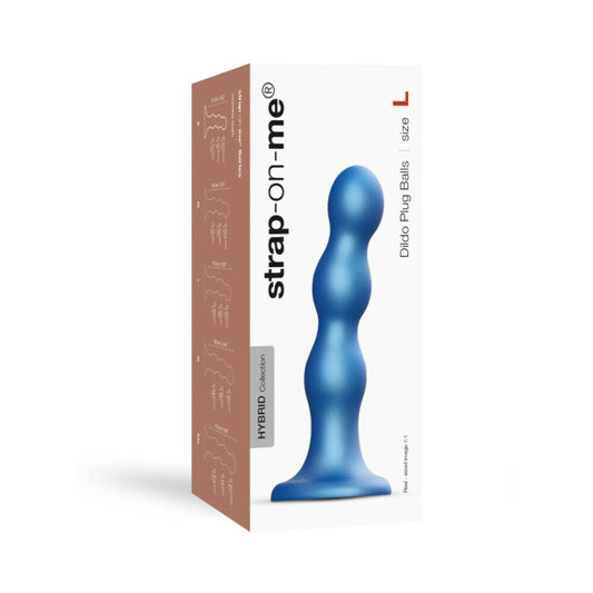 Strap-On-Me Hybrid Collection Silicone Dildo Plug Balls Metallic Blue L - Red Garter