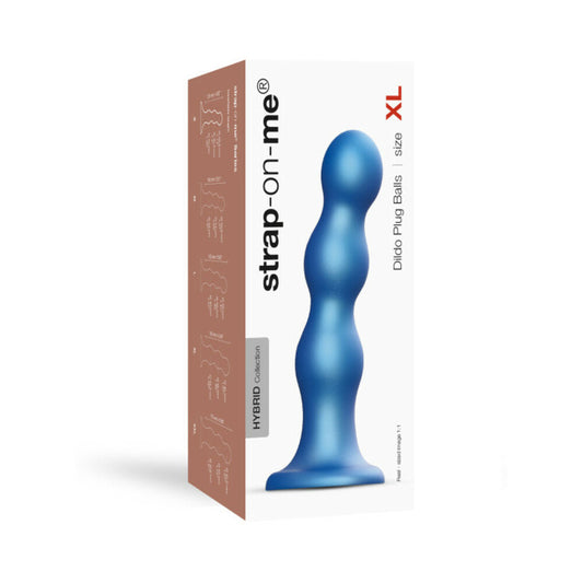 Strap-On-Me Hybrid Collection Silicone Dildo Plug Balls Metallic Blue XL - Red Garter