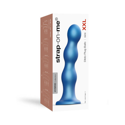 Strap-On-Me Hybrid Collection Silicone Dildo Plug Balls Metallic Blue XXL - Red Garter