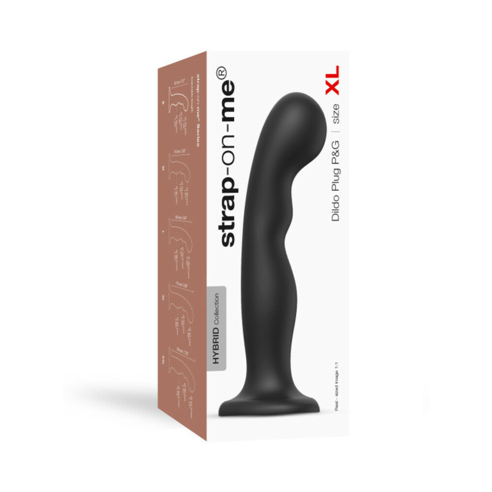 Strap-On-Me Hybrid Collection Silicone Dildo Plug P&G Black XL - Red Garter