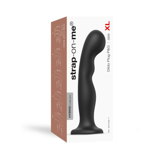 Strap-On-Me Hybrid Collection Silicone Dildo Plug P&G Black XL - Red Garter