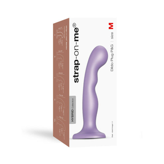 Strap-On-Me Hybrid Collection Silicone Dildo Plug P&G Metallic Lilac M - Red Garter
