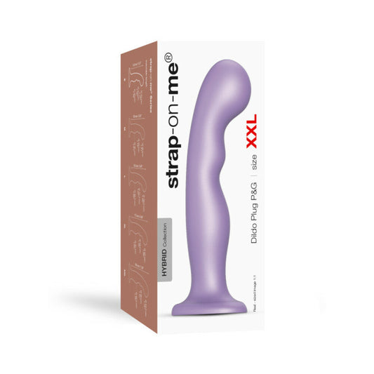 Strap-On-Me Hybrid Collection Silicone Dildo Plug P&G Metallic Lilac XXL - Red Garter