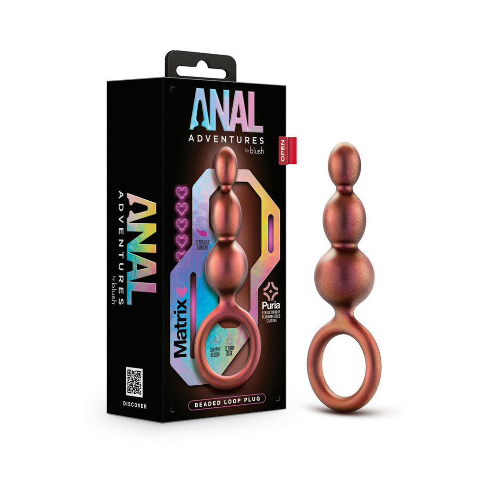 Anal Adventures Matrix Silicone Beaded Loop Plug Copper - Red Garter
