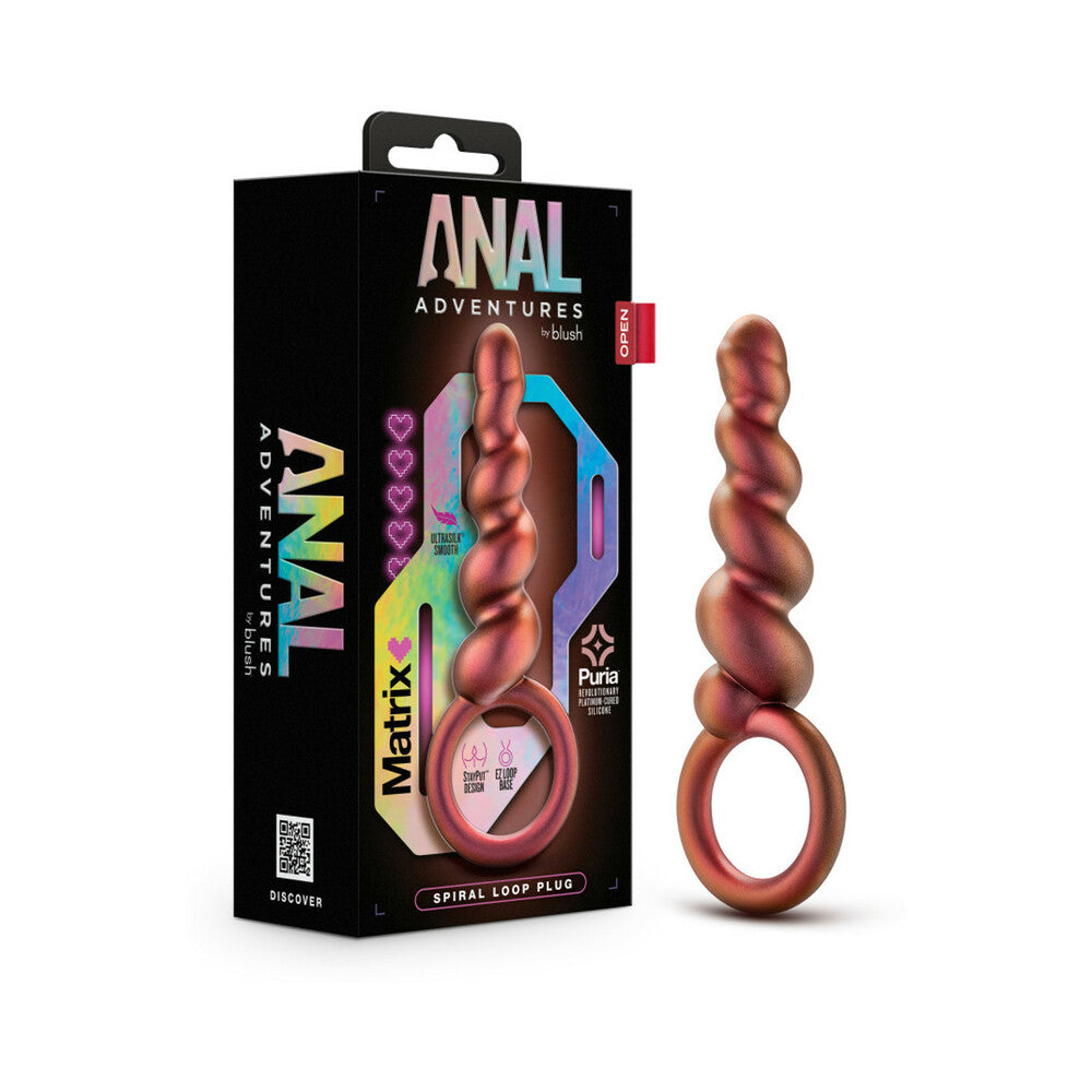 Anal Adventures Matrix Silicone Spiral Loop Plug Copper - Red Garter