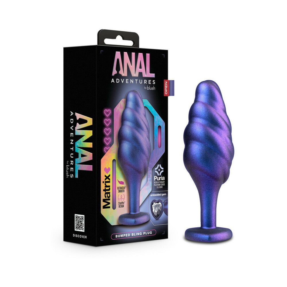 Anal Adventures Matrix Silicone Bumped Bling Plug Sapphire - Red Garter