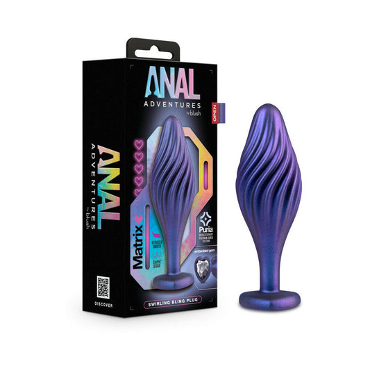 Anal Adventures Matrix Silicone Swirling Bling Plug Sapphire - Red Garter