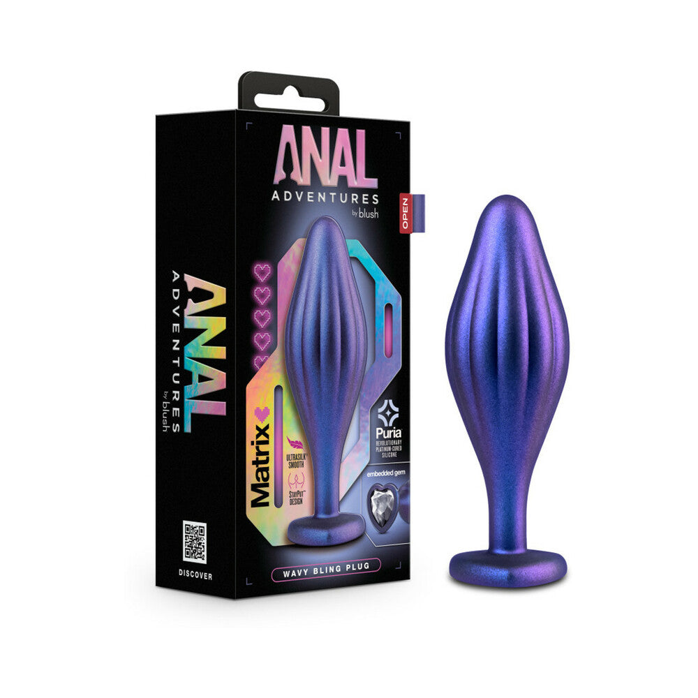 Anal Adventures Matrix Silicone Wavy Bling Plug Sapphire - Red Garter
