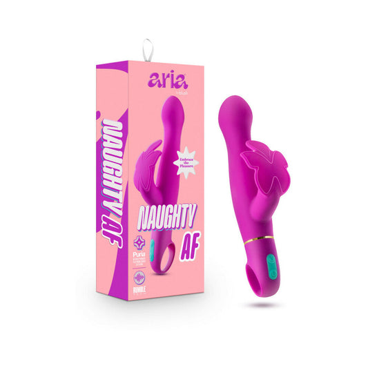 Aria Naughty AF Silicone Dual Stimulation Vibrator Plum - Red Garter