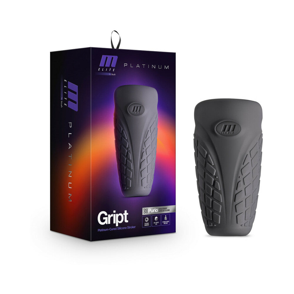 Blush M Elite Platinum Gript Silicone Stroker Black - Red Garter