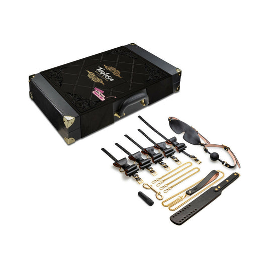 Temptasia Safe Word 10-Piece Bondage Kit with Suitcase Black - Red Garter